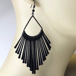 Black Fringe Earrings Long Tassel Fringe Earrings